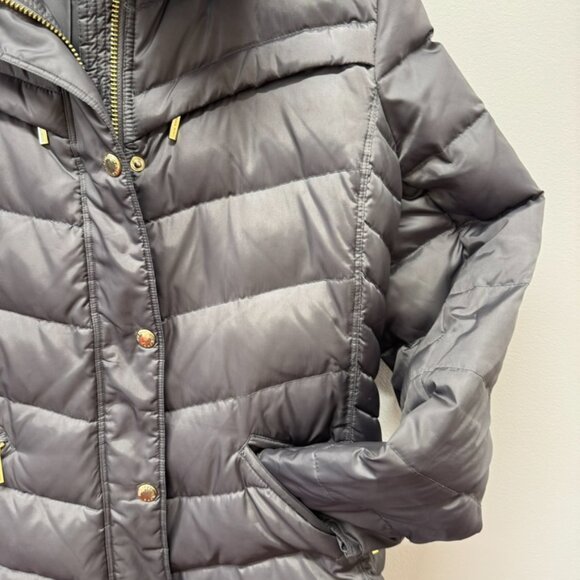 Michael Kors Like NEW Long Down Blend Puffer Winter Coat Gray Trim Size M - Picture 4 of 12